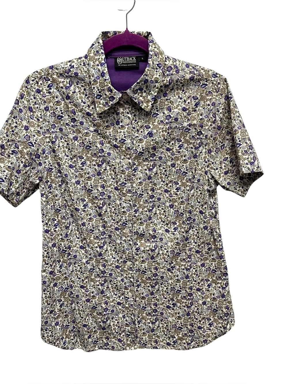 Outback Trading company women’s purple floral shirt button up short sleeve large
